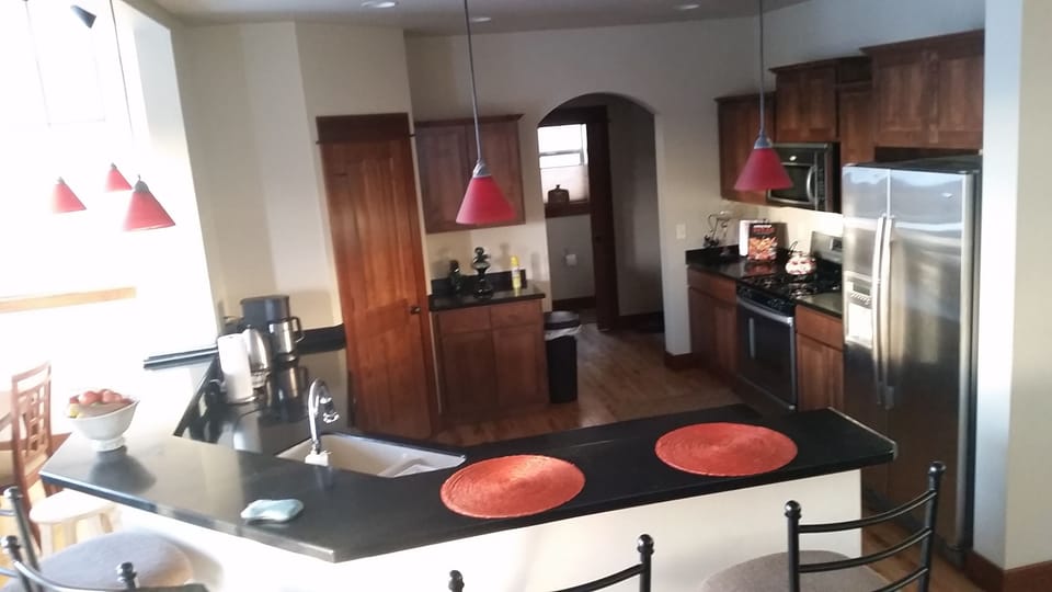 Kitchen, with counter-top for casual meals.