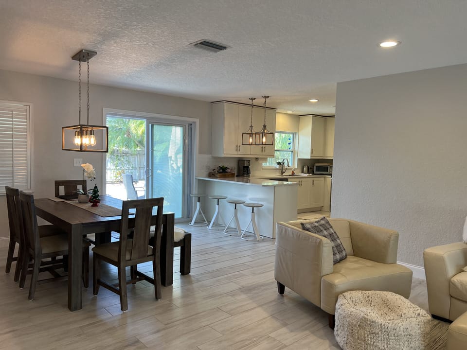 dining table and seating by the island