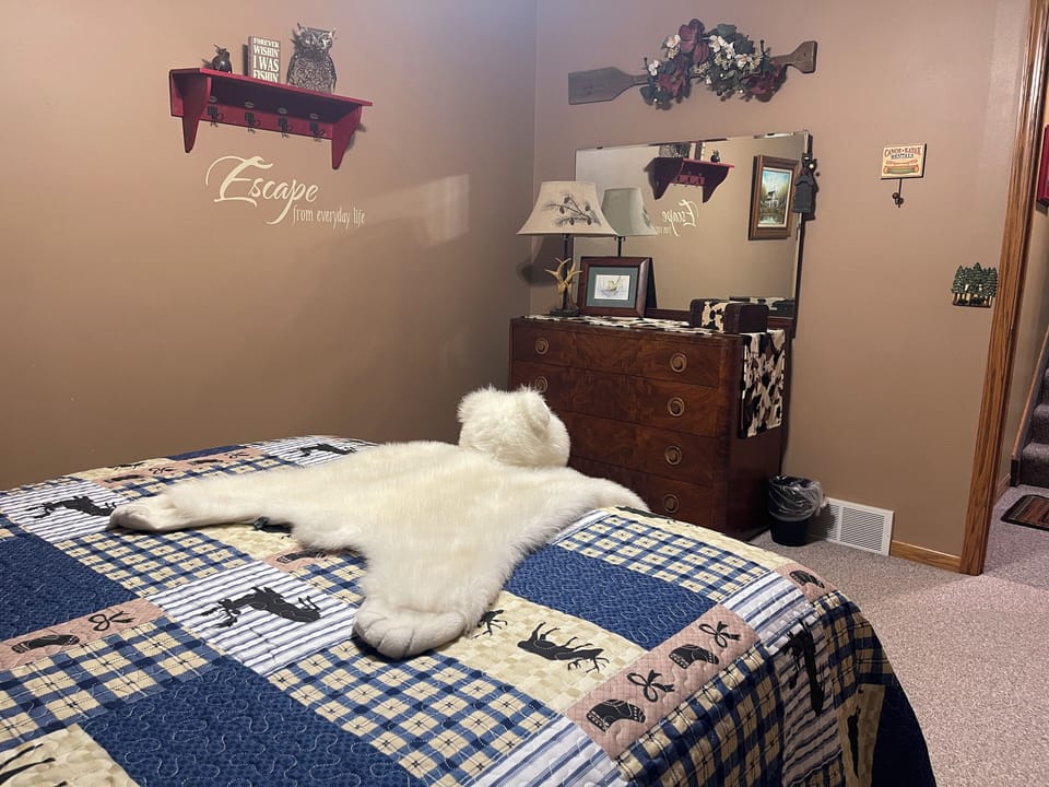 Bedroom 3 - lower level with queen bed, dressers and walk-in closet