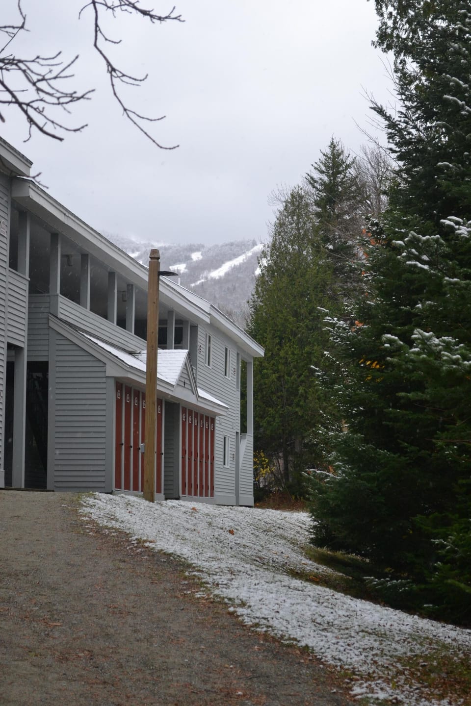 Exterior of unit (red doors are ski lockers)