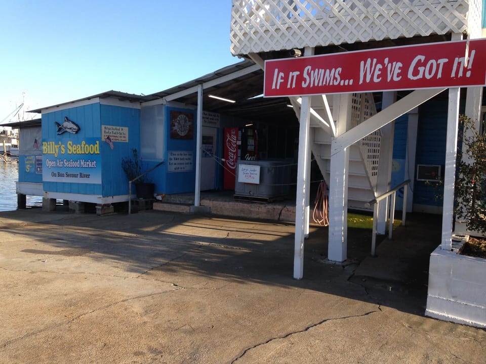 Billy's Fresh Seafood and shrimp boat docks less than a mile from cottage