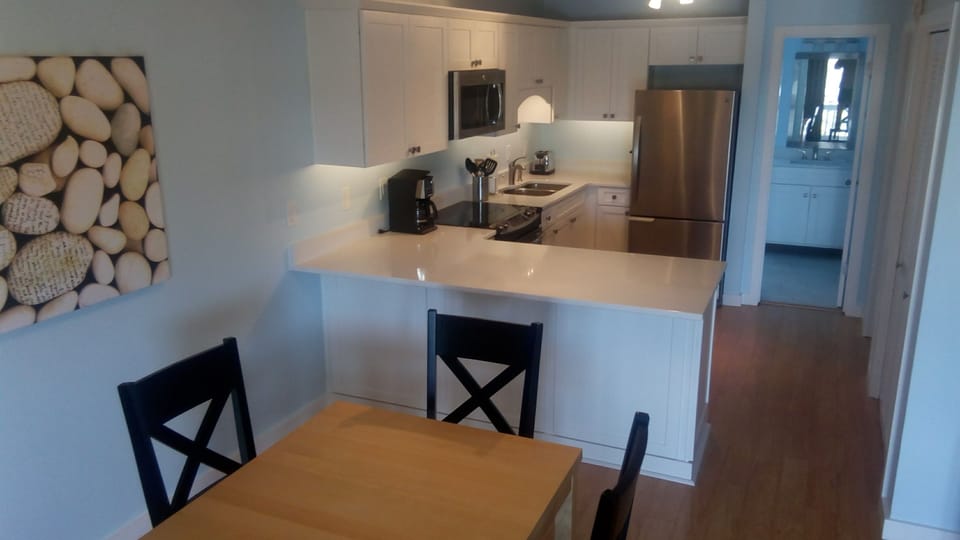 Remodeled kitchen has all stainless-steel appliances