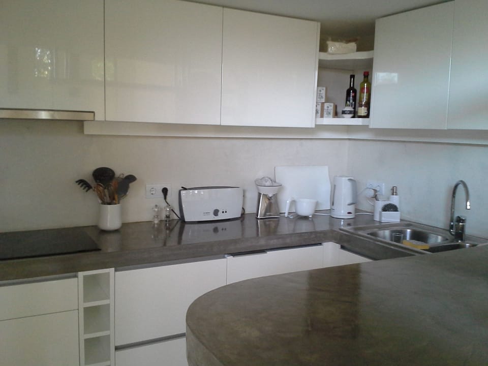 Fully equipped kitchen with induction stove-top, oven, microwave & dishwasher.