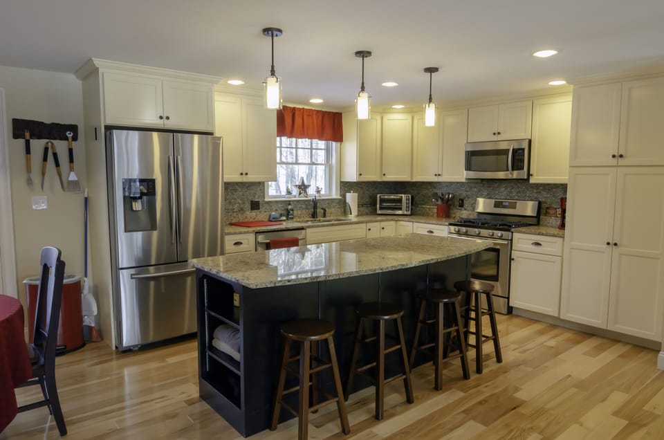 Spacious kitchen with large island.