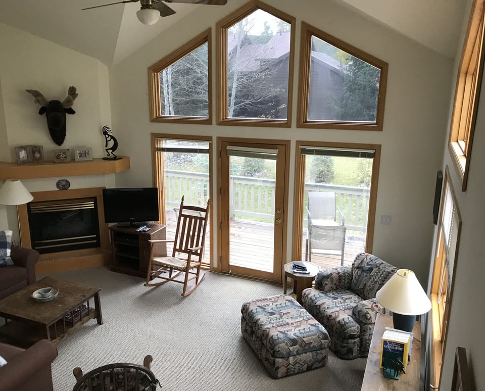 Living Room with cathedral ceiling.