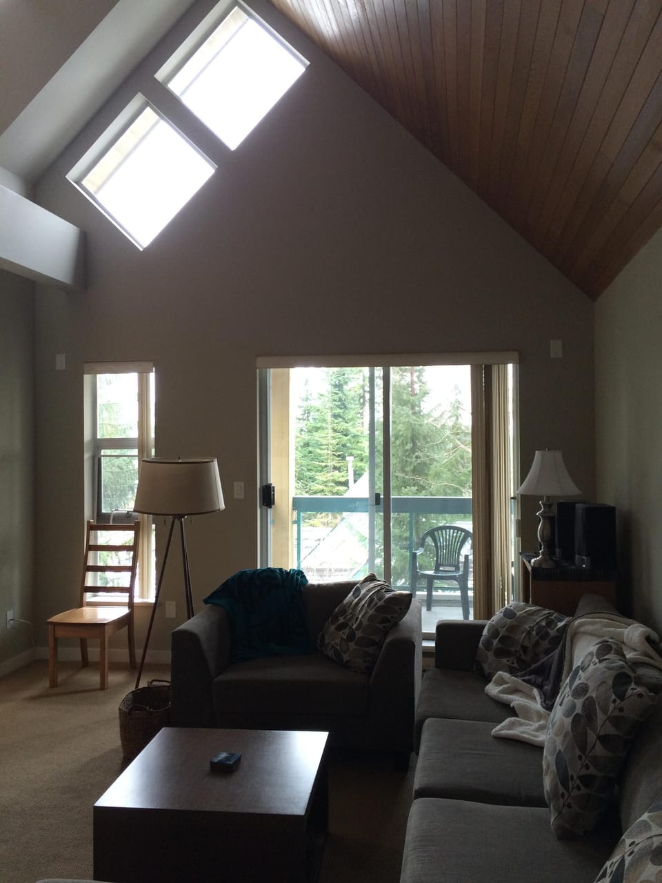 Living room with 20 foot vaulted ceiling
