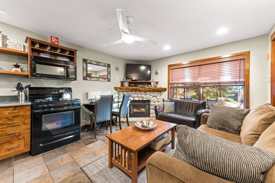 Bonus basement area with kitchenette, gas fireplace, access to hot tub