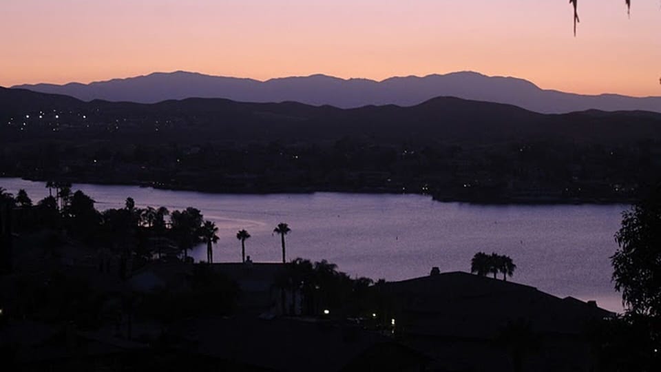breathtaking sunset just after sun goes down behind the mountains to the west
