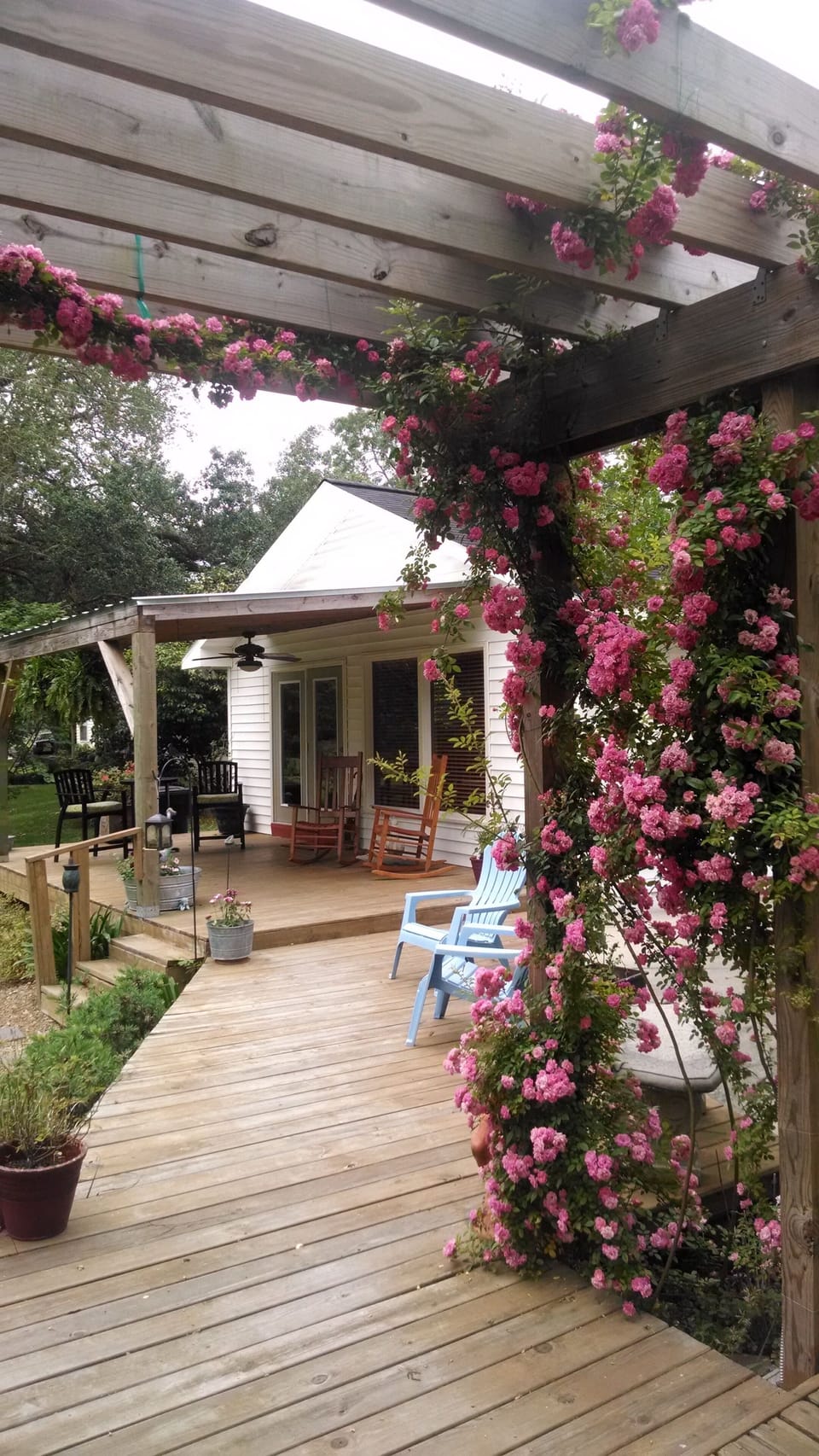 Deck and covered porch faces Vermilion River