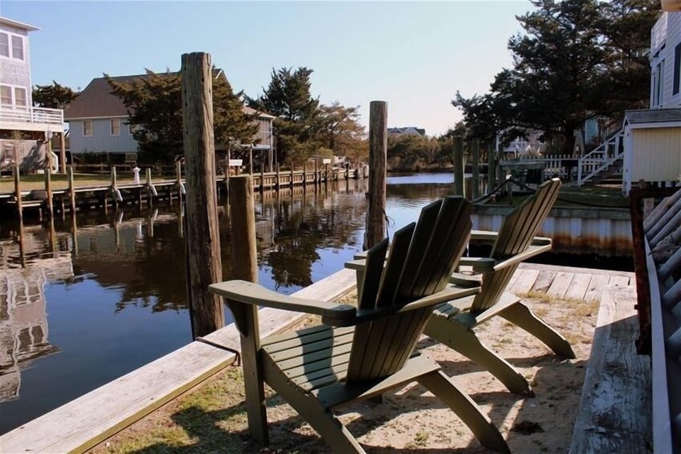 Adirondack chairs overlooking the canal