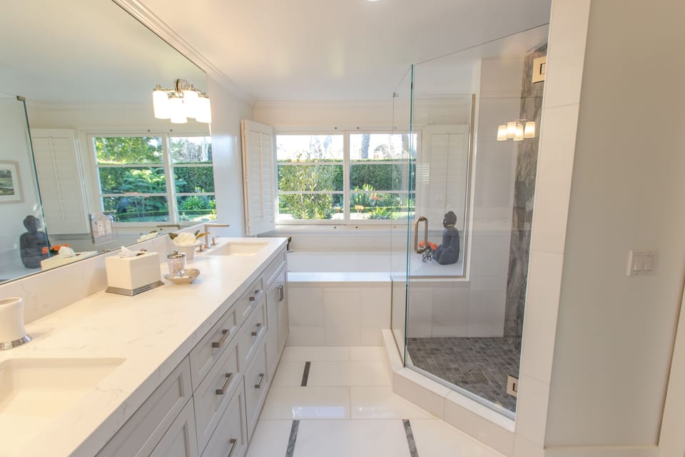 Beautifully serene marble master bath with DEEP soaking tub