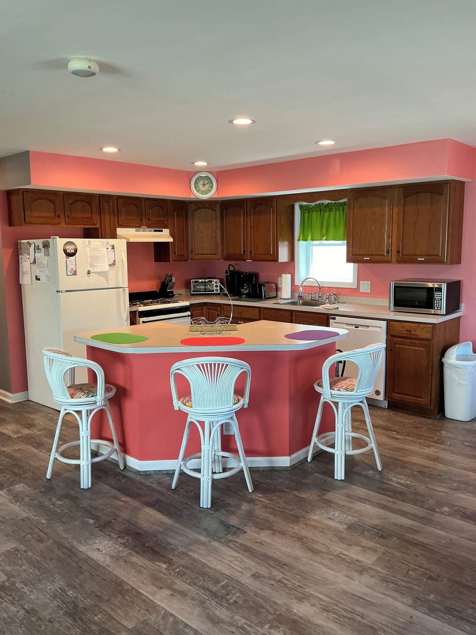 Fully stock kitchen with island. 