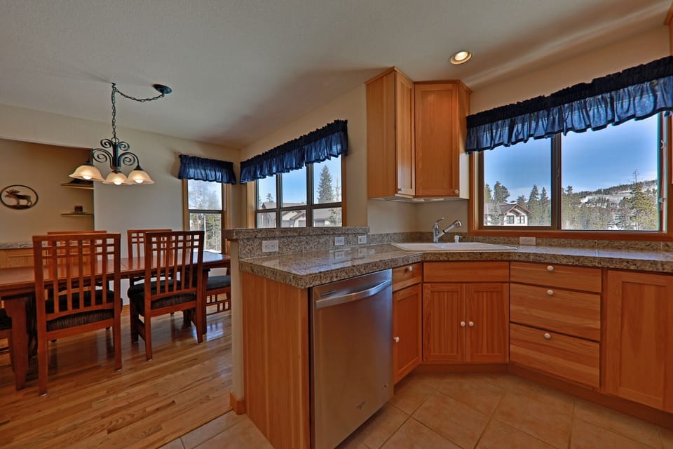 Kitchen view into dining