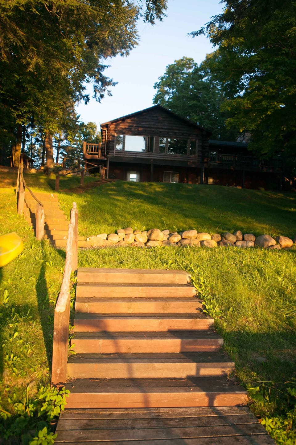 Steps from lake to lodge