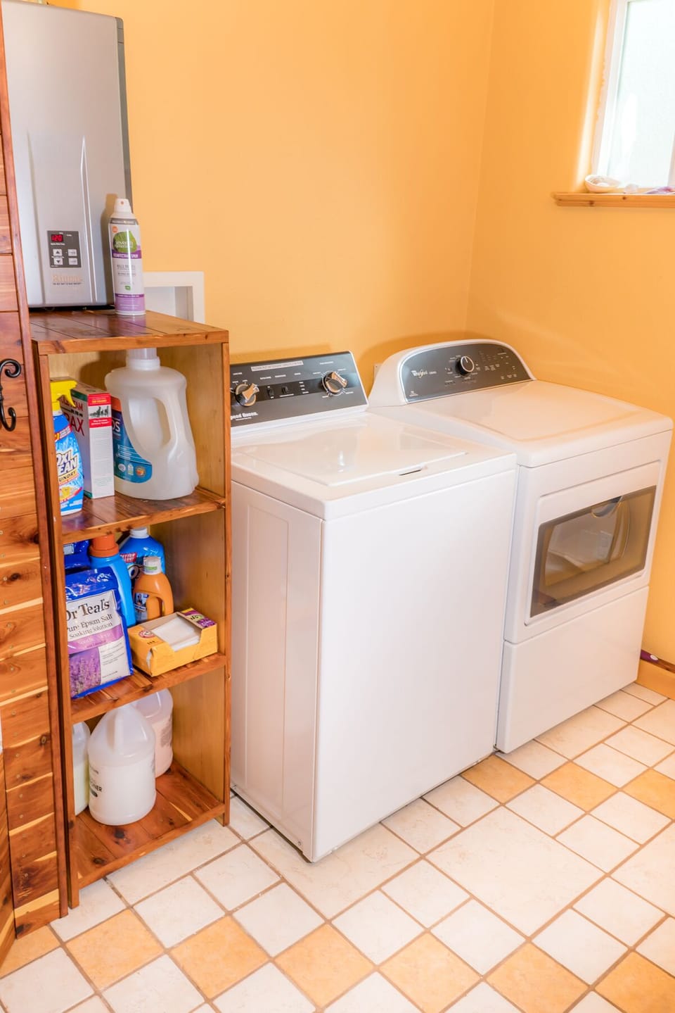 speed queen commercial washer and full size dryer with soaps/etc..