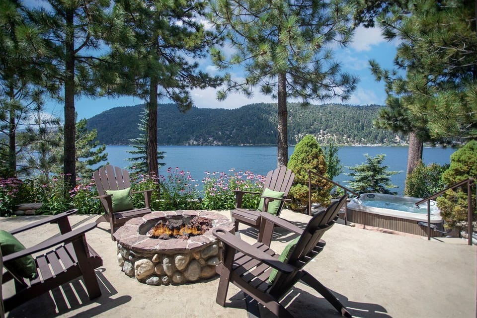 Upper patio off of the family room with jacuzzi and fire pit