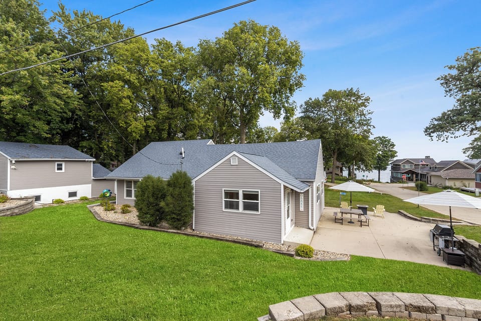 Lake is directly at the end of the street, with lake access via a public dock