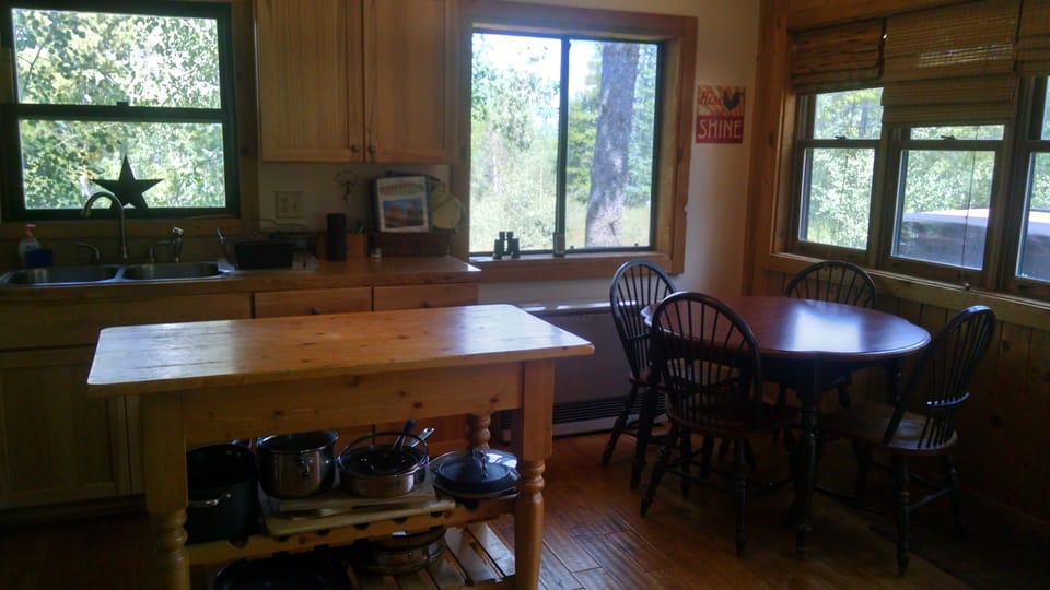 Light filled kitchen with table that expands for 6.