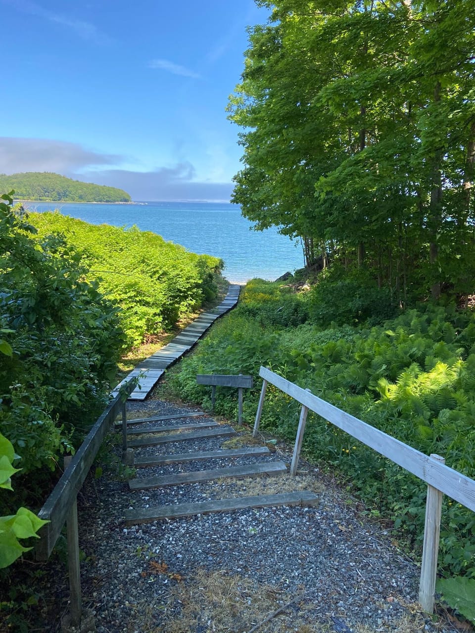 Steps and boardwalk to the water on the property.