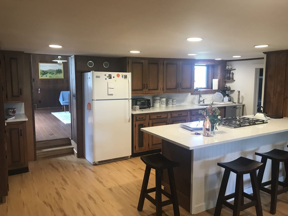 Summer '19 Remodeled Kitchen with new floors, stone countertops, and appliances
