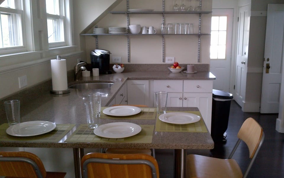 Spacious, bright, and airy eat in kitchen.