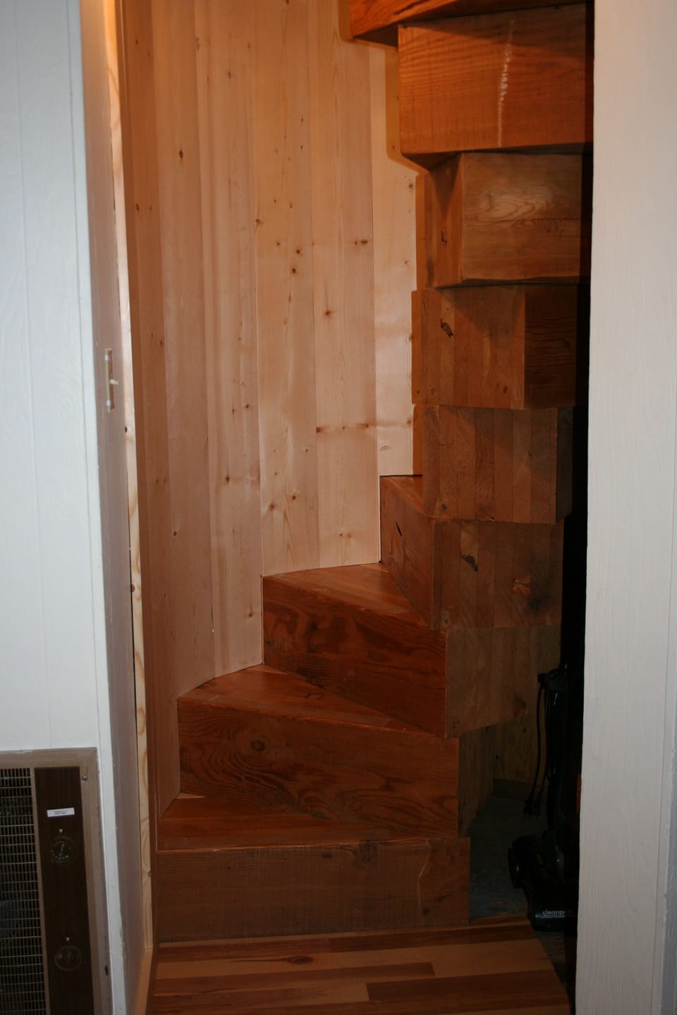 This one of a kind original fir wood block stair case has been restored - note 1