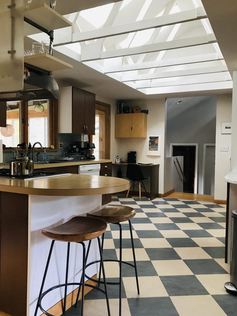View into the kitchen from the dining area