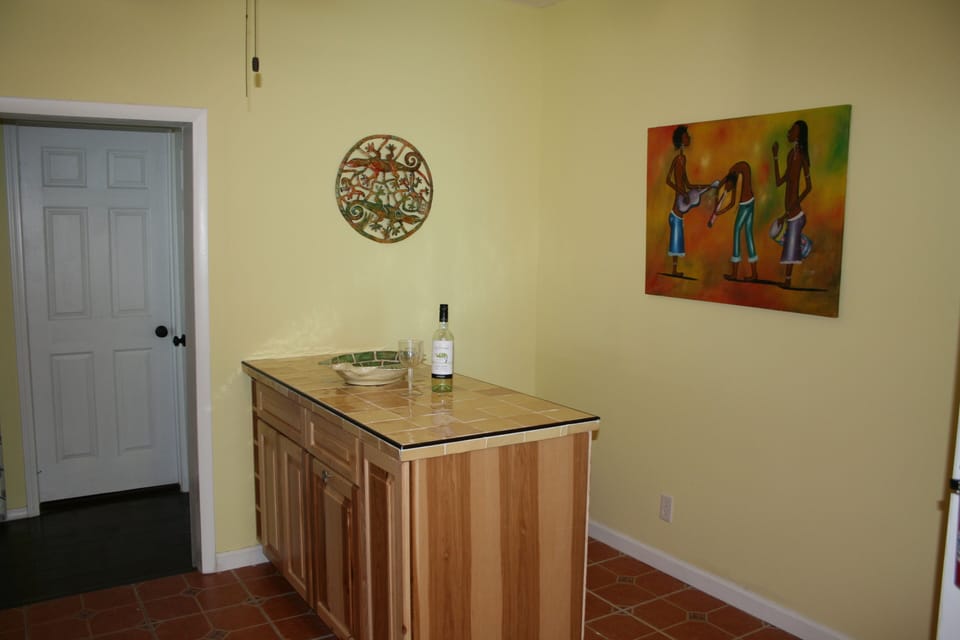 Peninsula provides bar area, extra storage or prep surface.