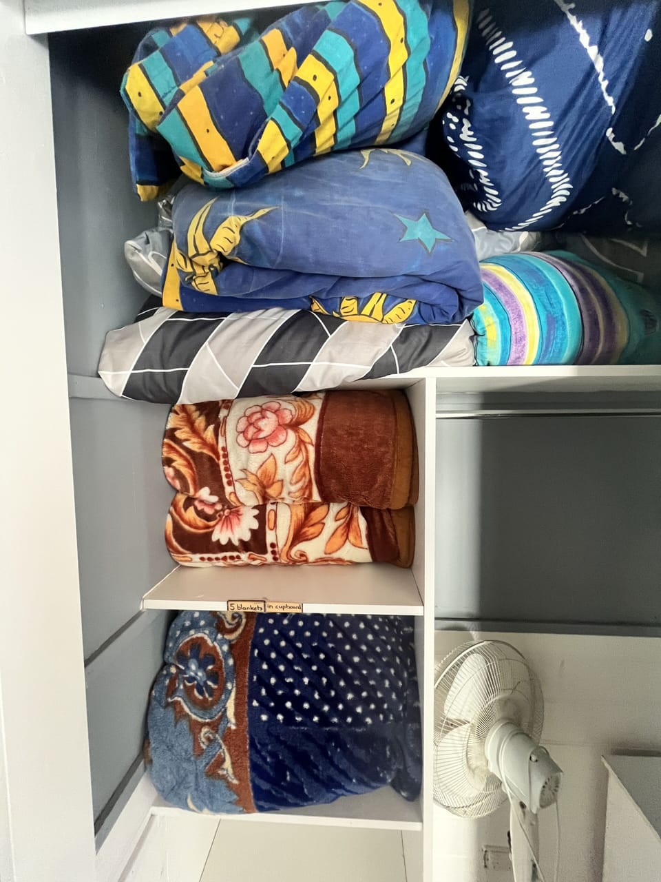 Bedroom three. Spare blankets and doonas