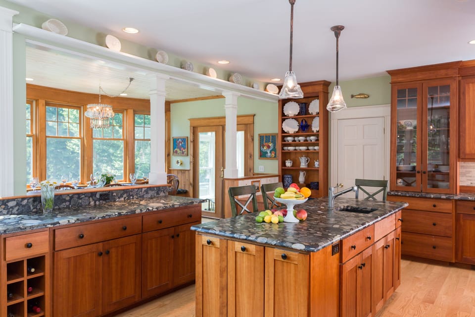 Kitchen island beside dining area