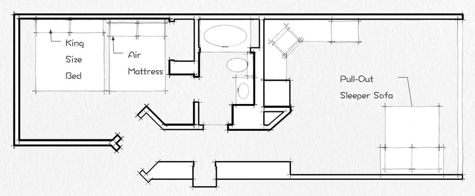 Layout of the condo, including sleeping space.