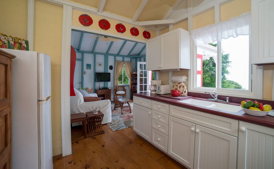 View from the kitchen into the living room.