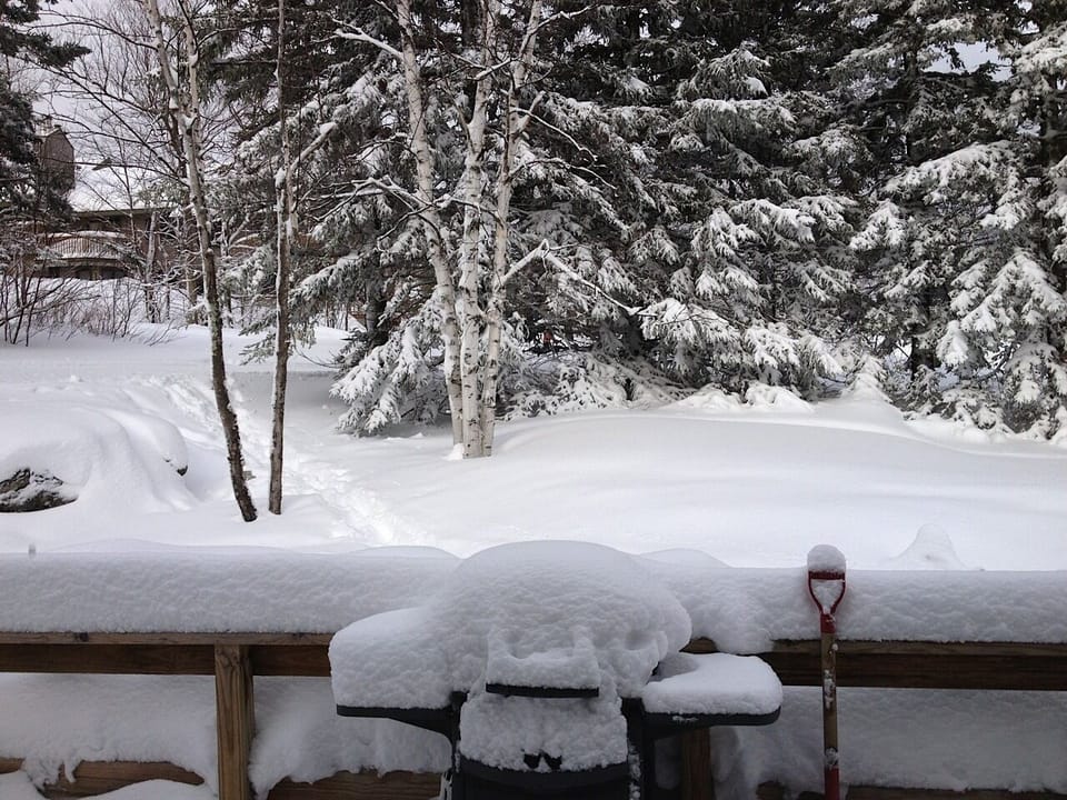 See groomed trail to the left, 25 feet from the deck!