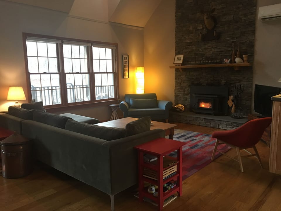 Living room with wood stove, Roku/cable TV w/ HBO