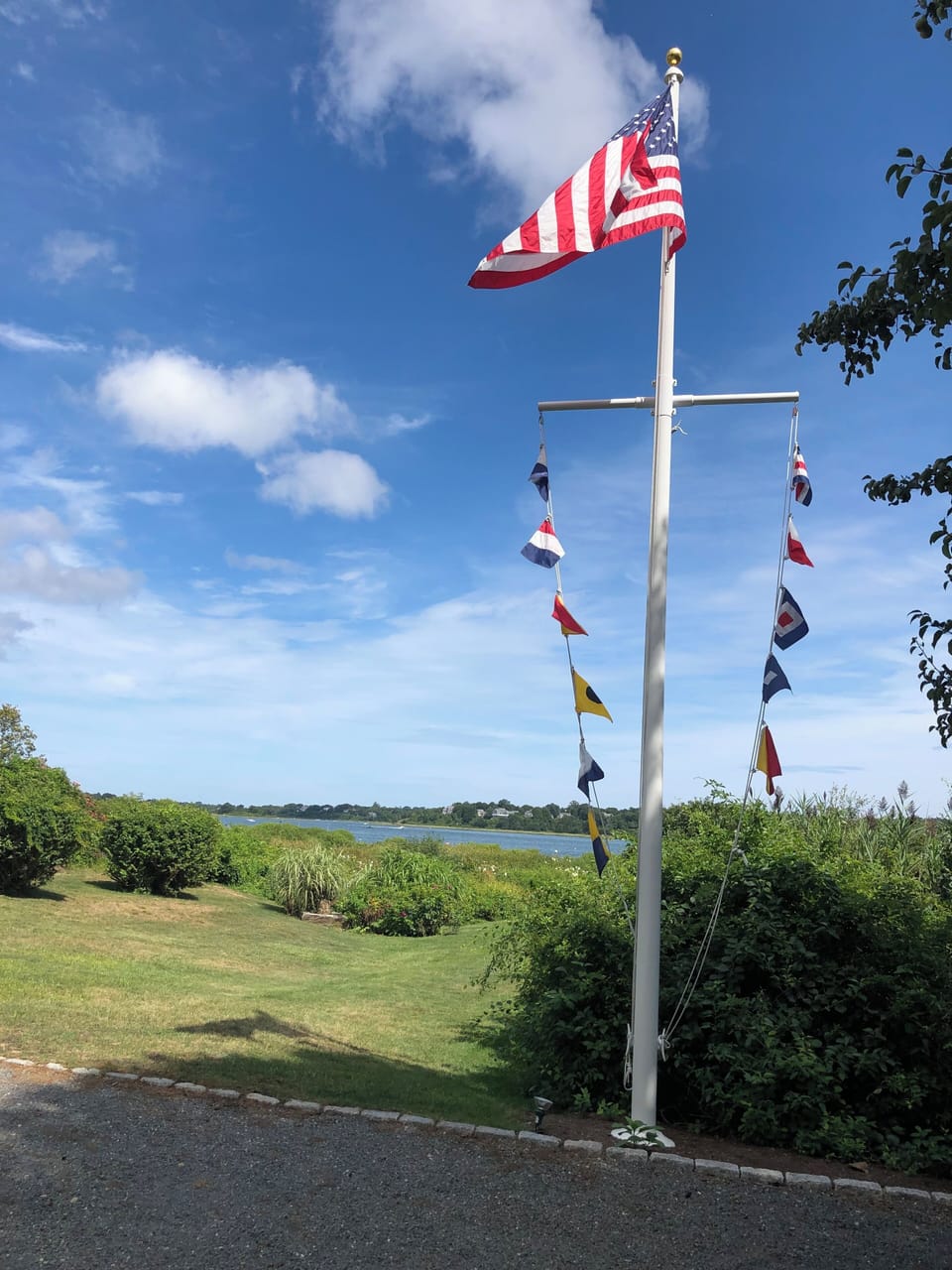 Flag pole at end of the driveway