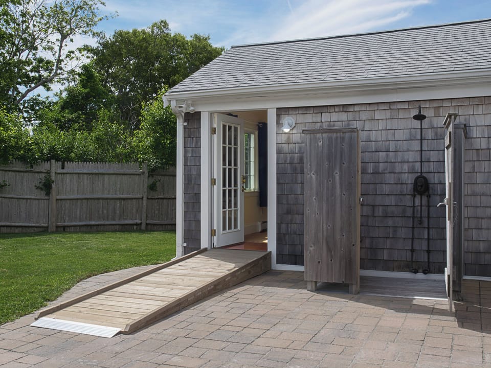 Wheelchairs can roll directly into the accessible bedroom or the outdoor shower
