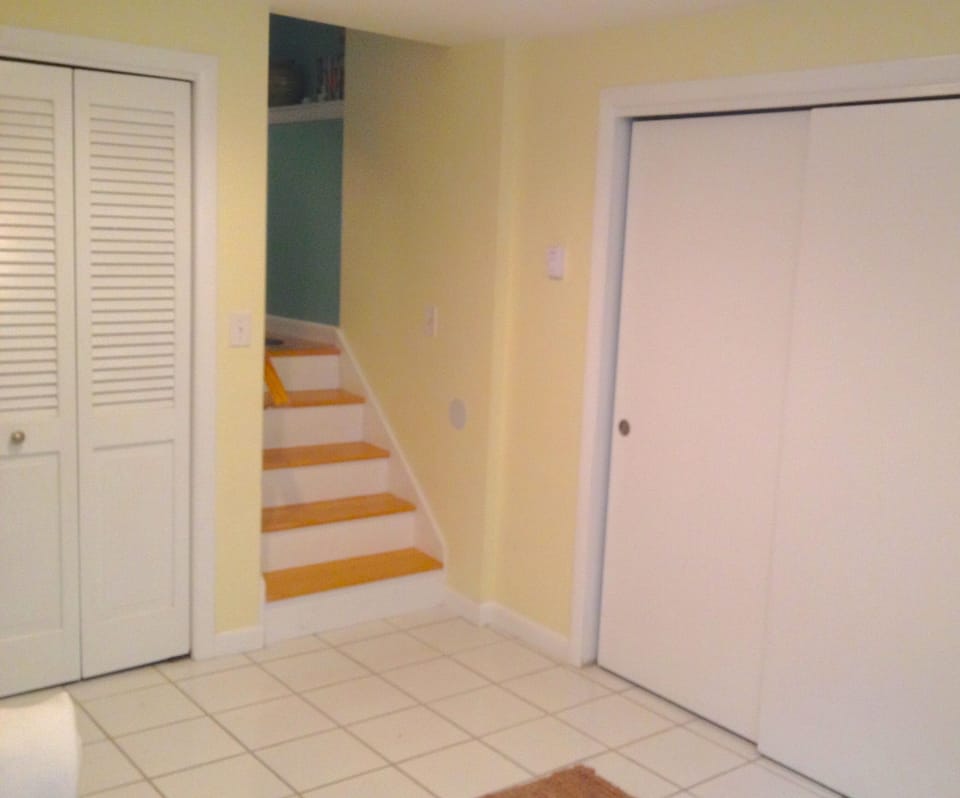 Basement living room and laundry space