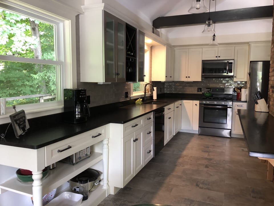 Clean and stocked modern kitchen, easy to feed a crew