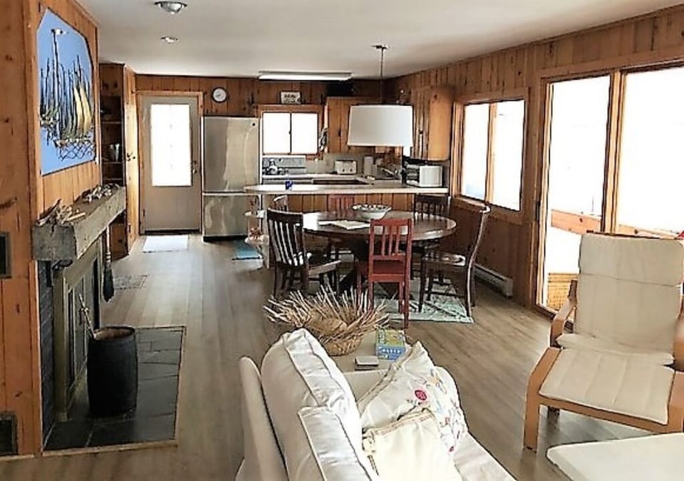 Walking in the front door.