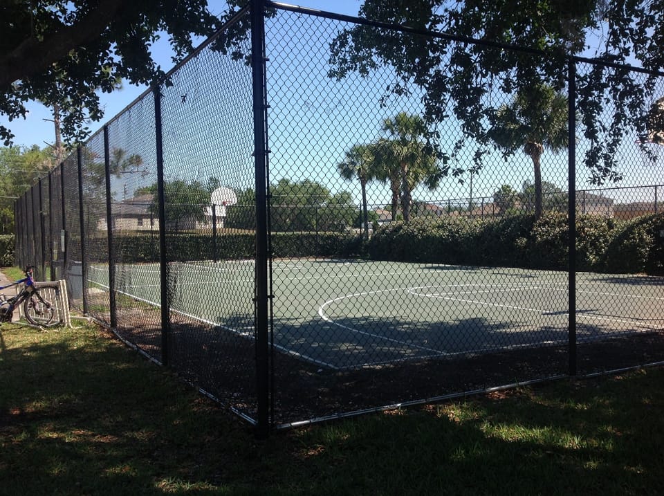 Floodlit basketball court