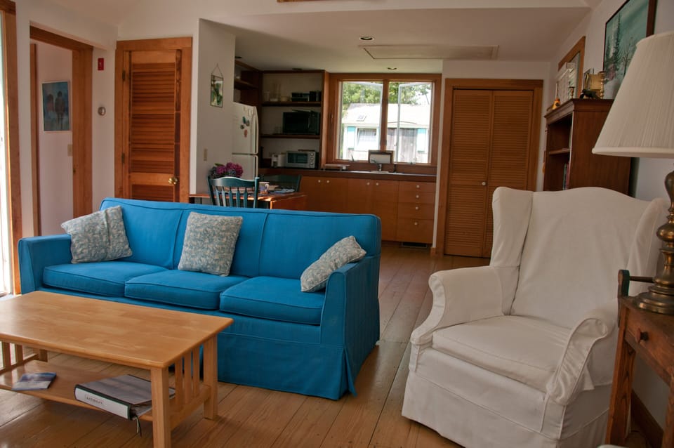 The kitchen area from the living room, ready to serve the gourmet.