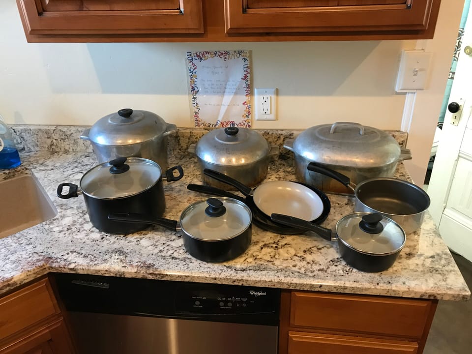 Well stocked kitchen. Nothing better than magnalite! 