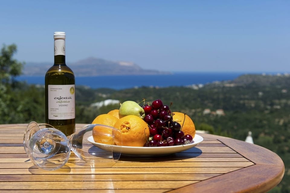 Local wine and organic fruit at Villa Prinolithos.