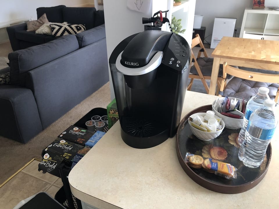 Keurig with supplies 