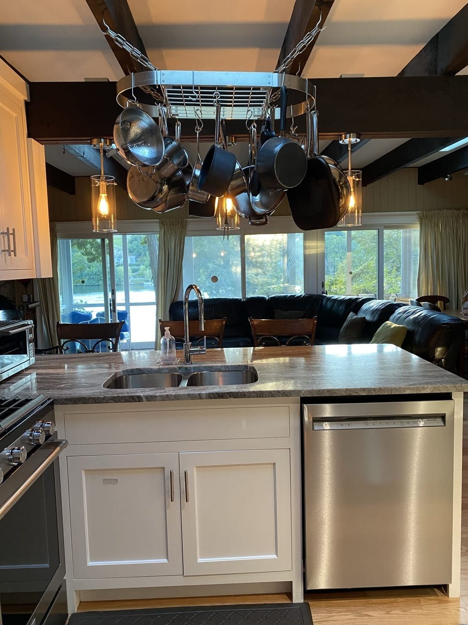 Kitchen with granite countertops.