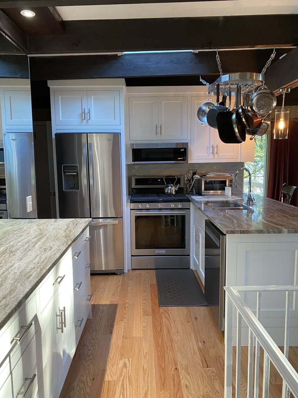 Kitchen with granite countertops.