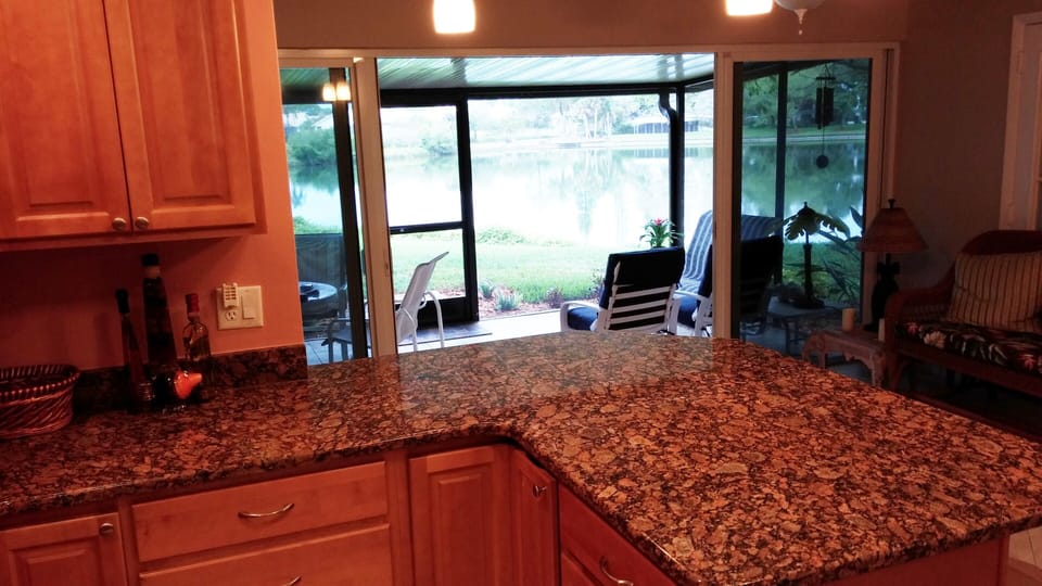 Beautiful lake view makes preparing food a breeze.