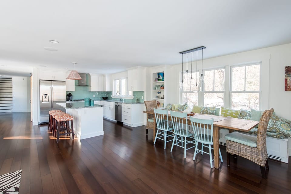 Large dining area sits 10, 12 with additional chairs from porch. 