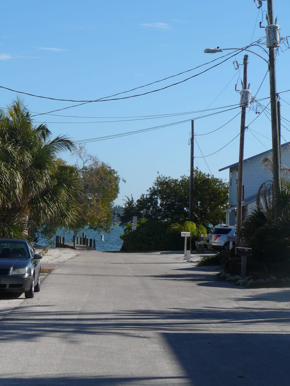 View down the street to the BAY... neighborhood dock... fish...launch a kayak!