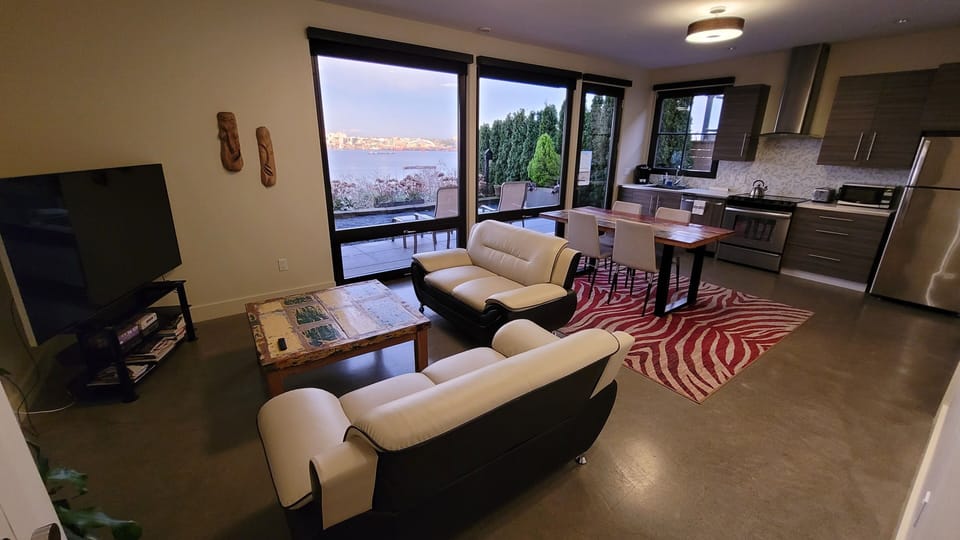 Living area and kitchen.